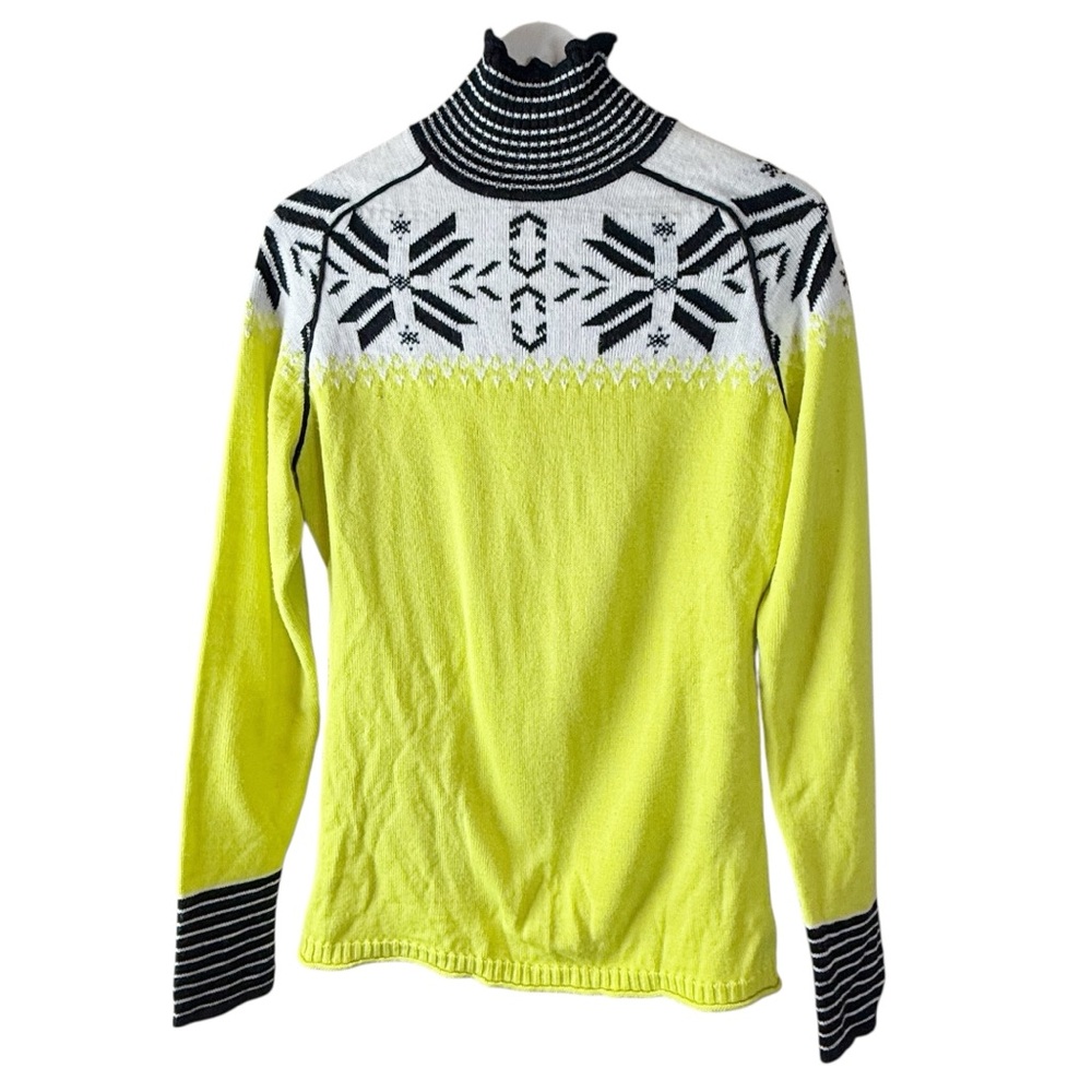 Obermeyer Marli Fair Isle Turtleneck sweater Yellow Black White Womens Large